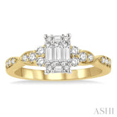 1/2 Ctw Criss Cross Shank Fusion Baguette and Round Cut Diamond Engagement Ring in 14K Yellow and White Gold